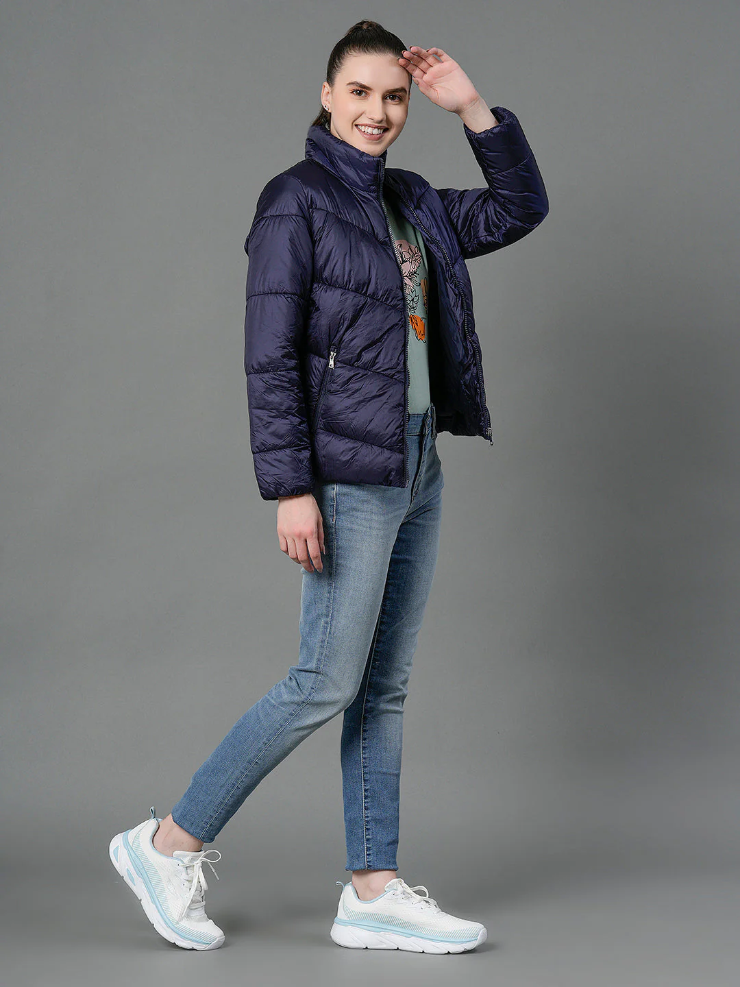 Women's Mid Night Blue Padded Jacket - Image 5