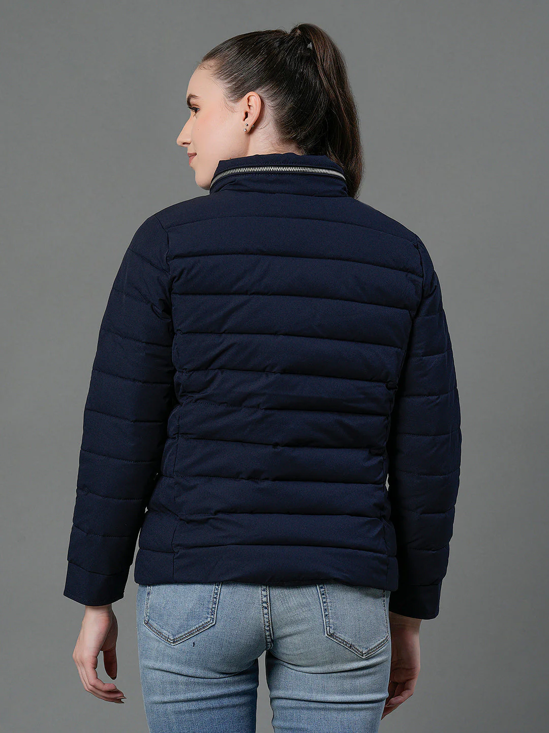 Women's Navy Padded Jacket - Image 3