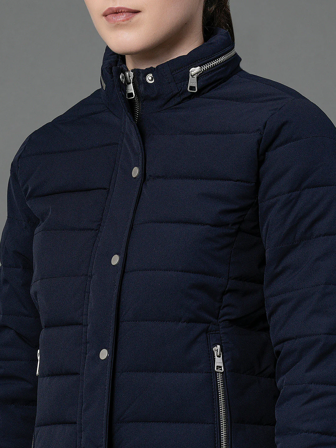 Women's Navy Padded Jacket - Image 4