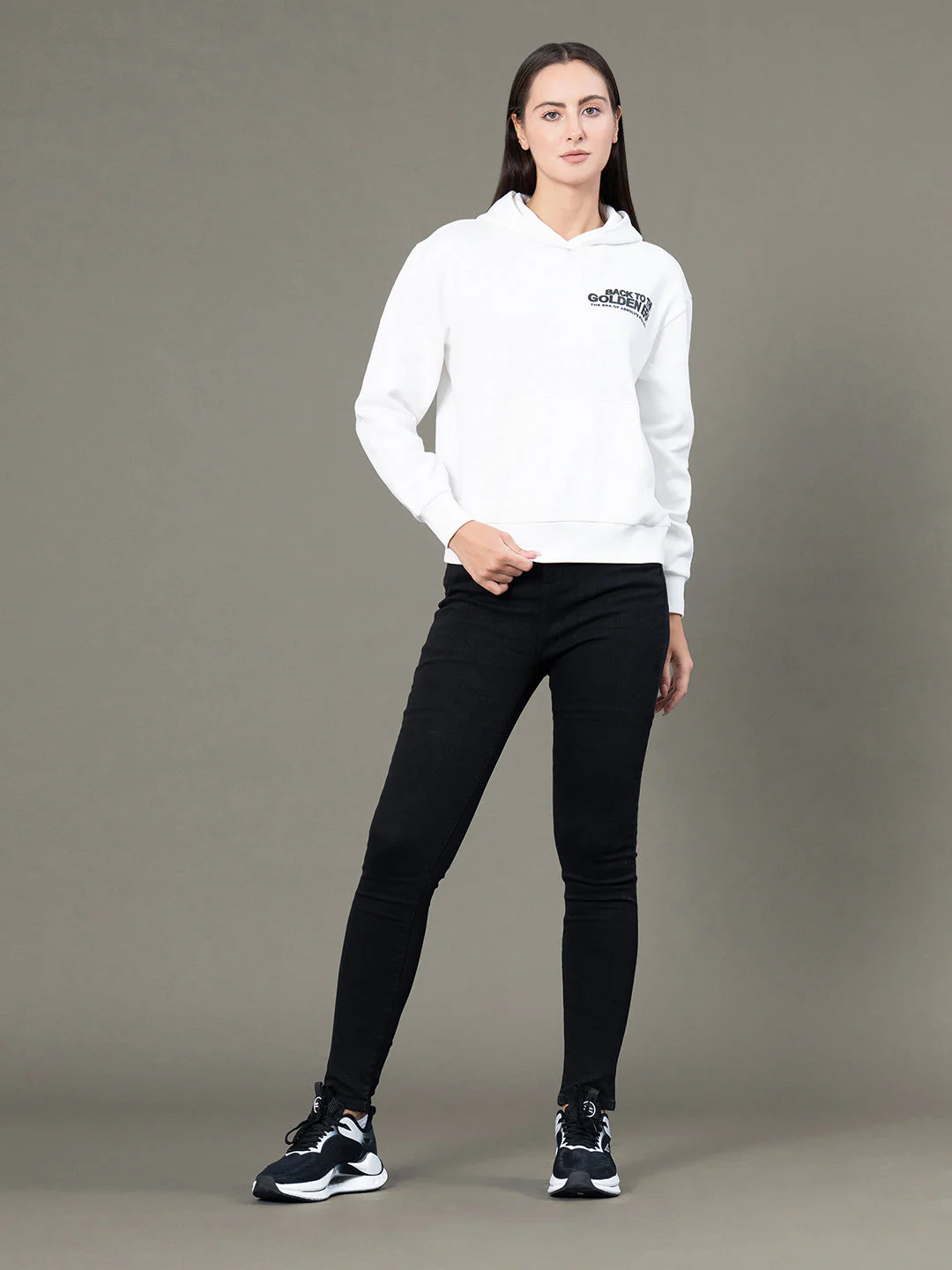 Women's Off White Poly Cotton Fleece Graphic Print Hoodie - Image 5