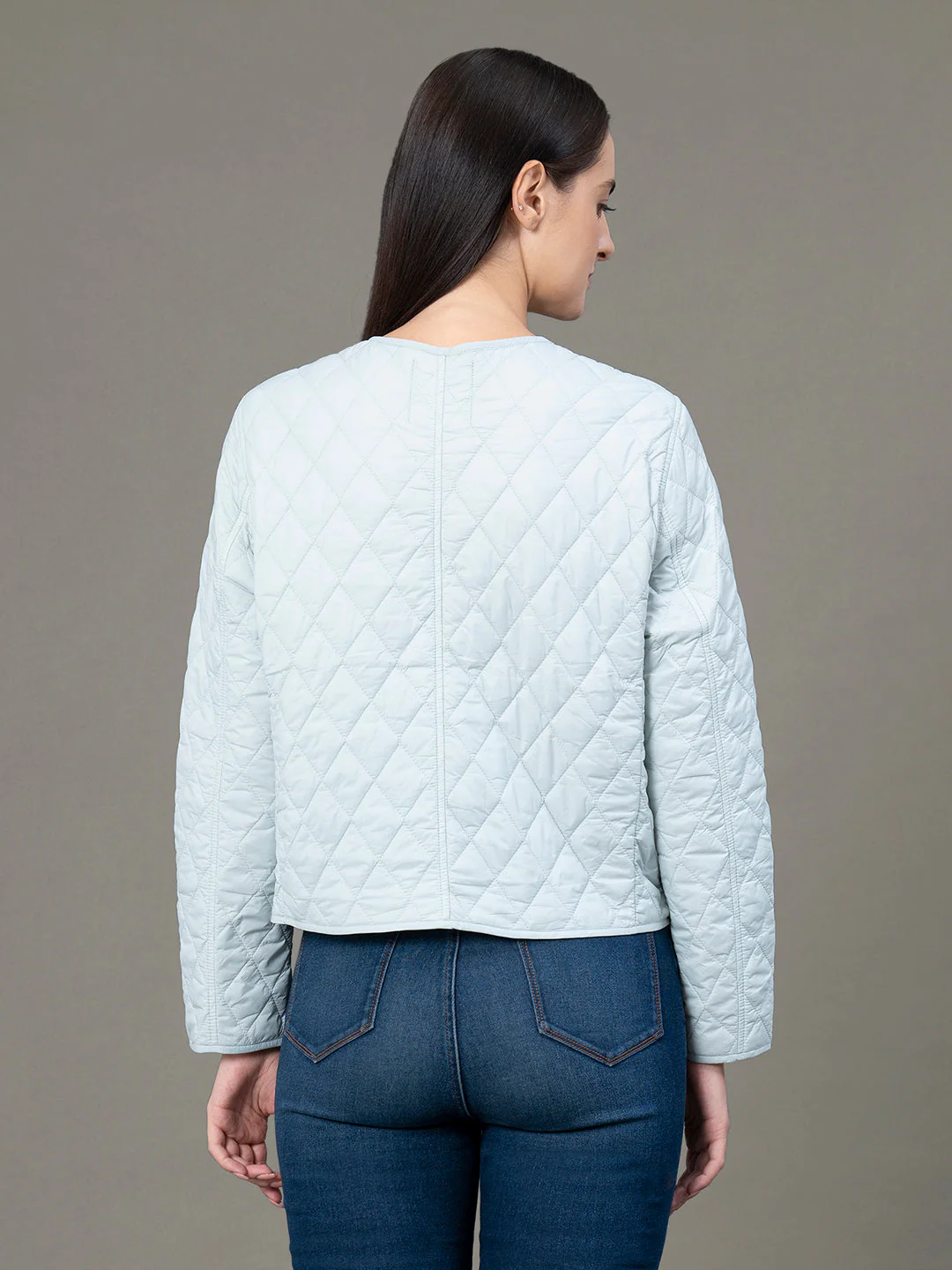 Women's Pale Blue Nylon Solid Jacket - Image 3
