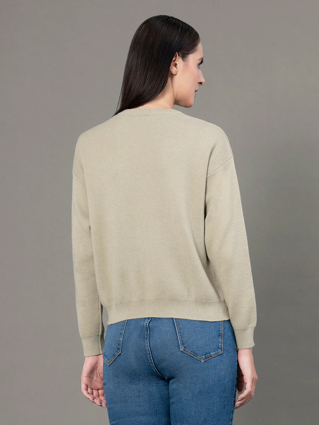 Women's Pale Olive Poly Viscose Nylon Solid Sweater - Image 3
