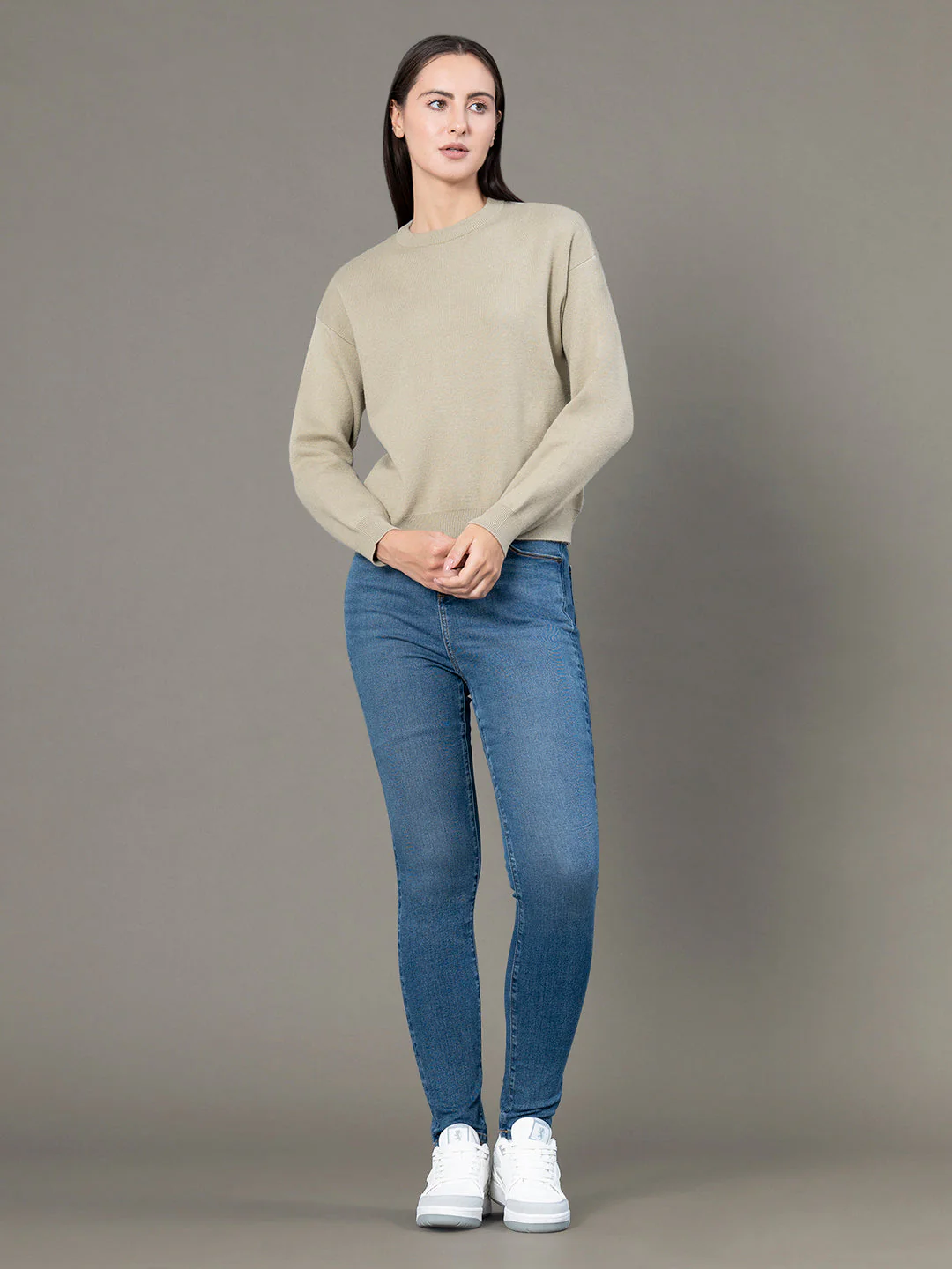 Women's Pale Olive Poly Viscose Nylon Solid Sweater - Image 5