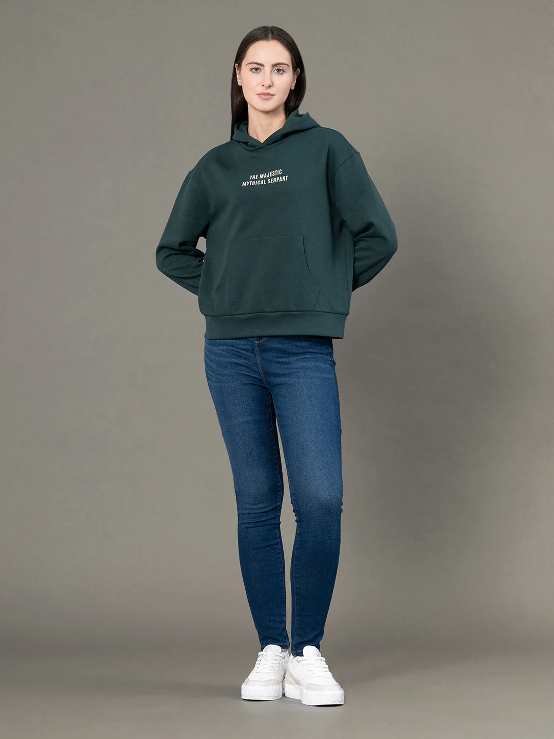 Women's Pine Green Poly Cotton Fleece Graphic Print Hoodie - Image 5