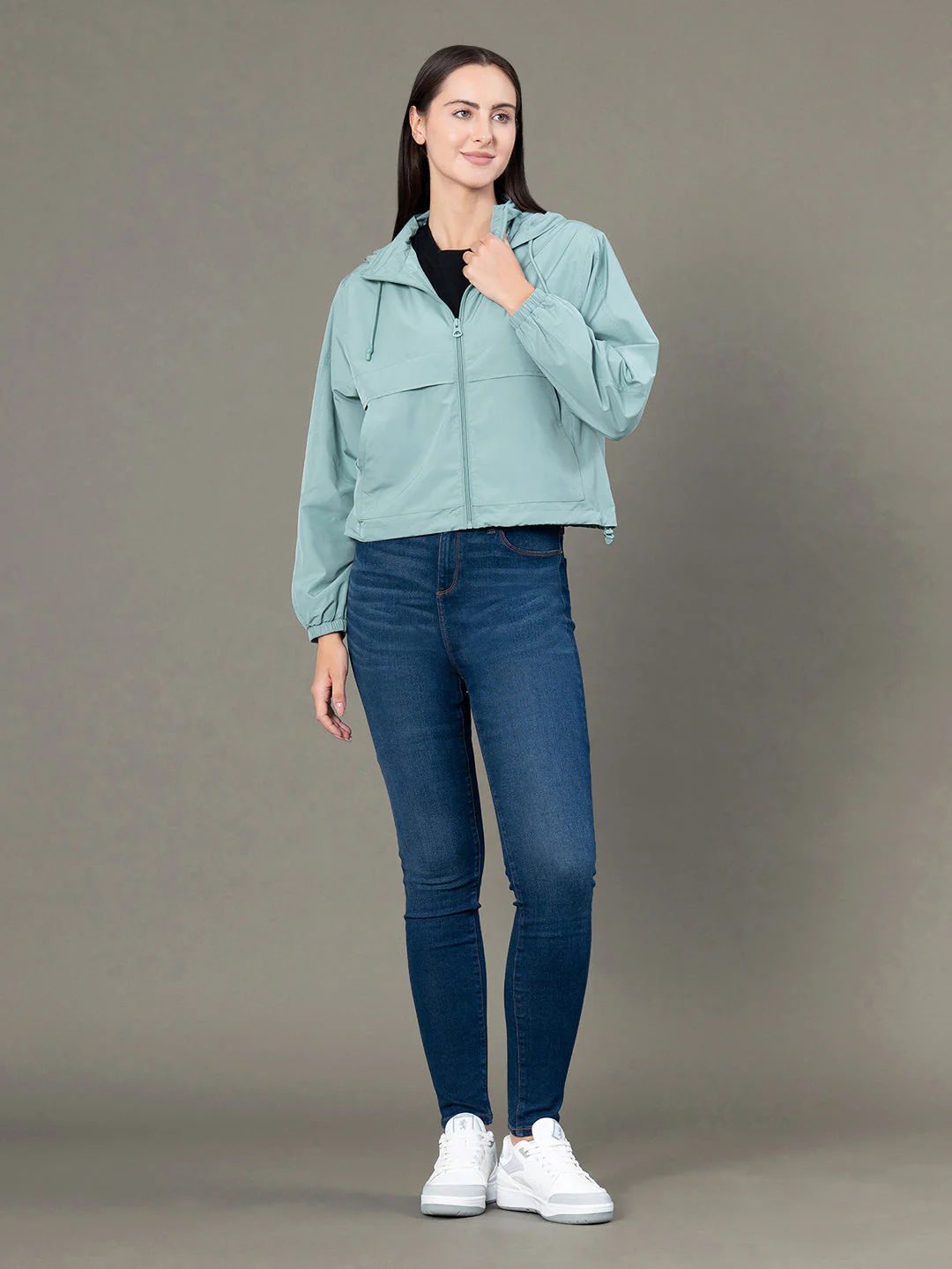 Women's Sea Green Polyester Solid Windcheater Jacket - Image 5