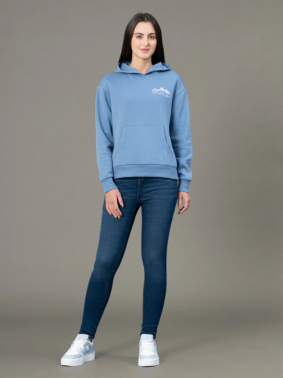 Women's Slate Blue Poly Cotton Fleece Graphic Print Hoodie - Image 5