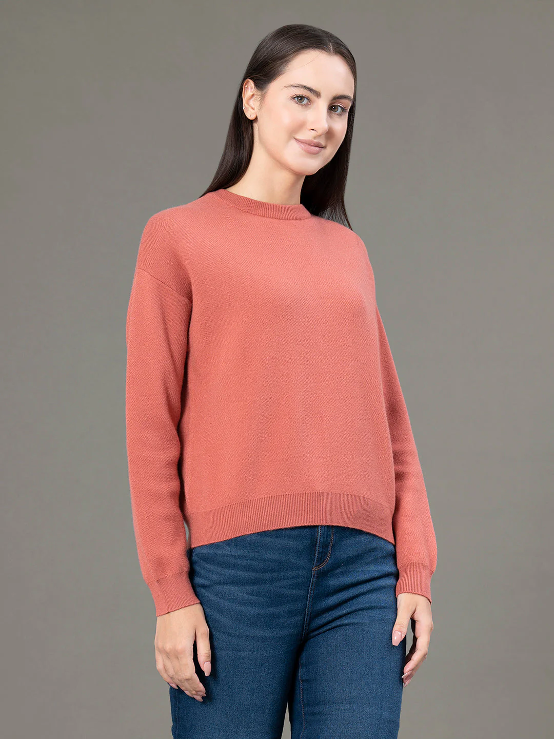 Women's Slate Brick Poly Viscose Nylon Solid Sweater - Image 2