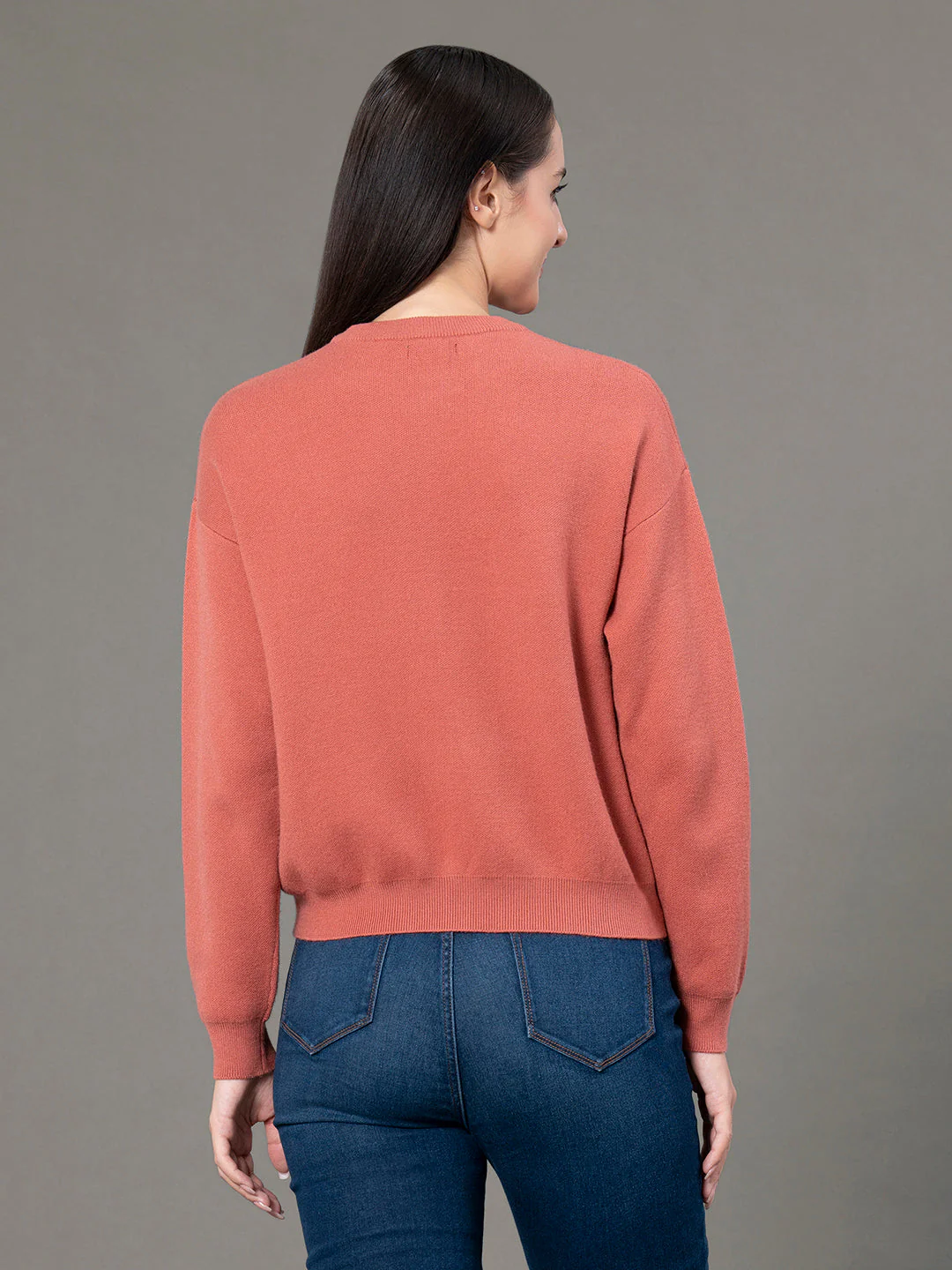 Women's Slate Brick Poly Viscose Nylon Solid Sweater - Image 3