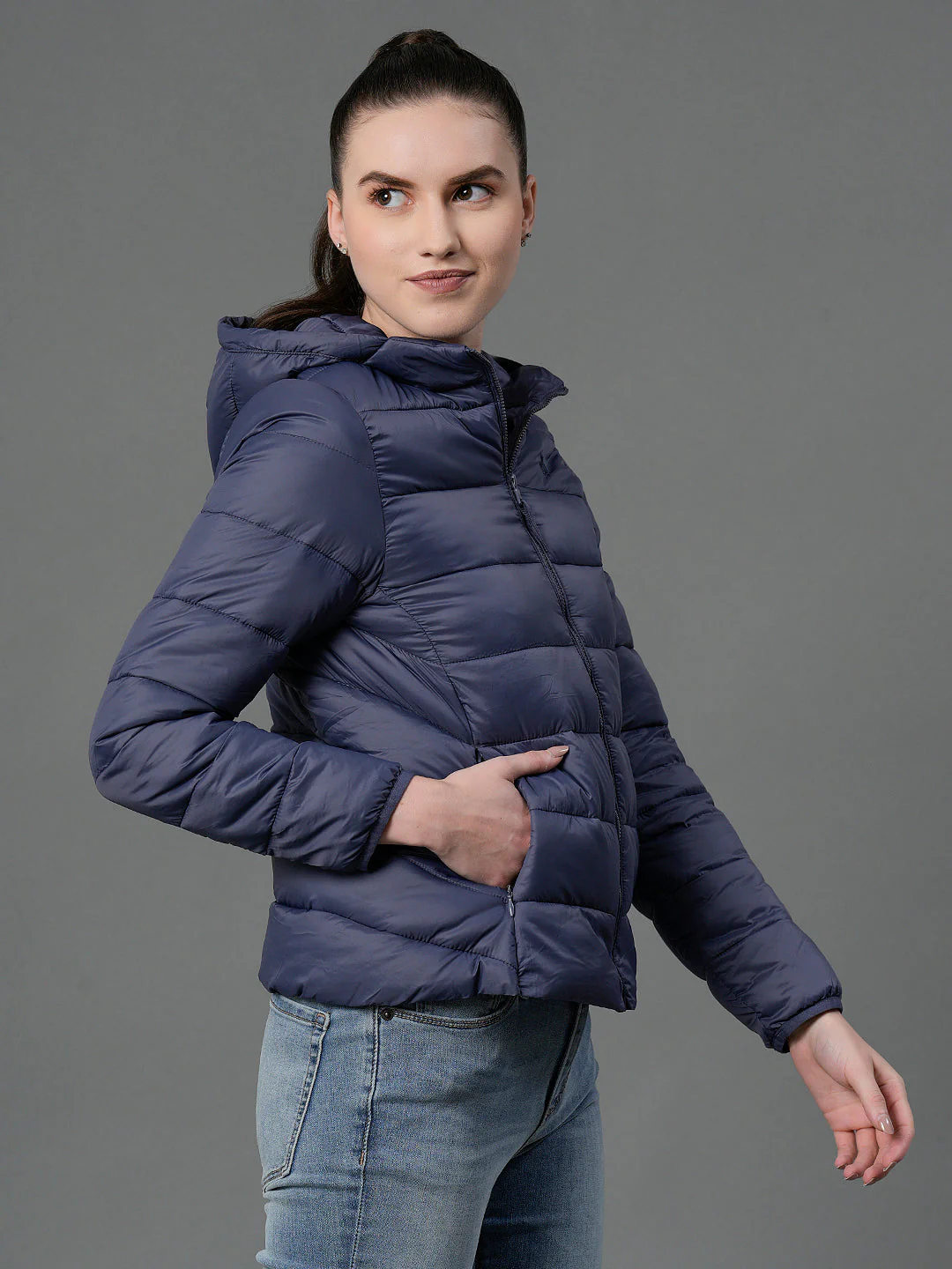 Women's Space Blue Padded Jacket - Image 2