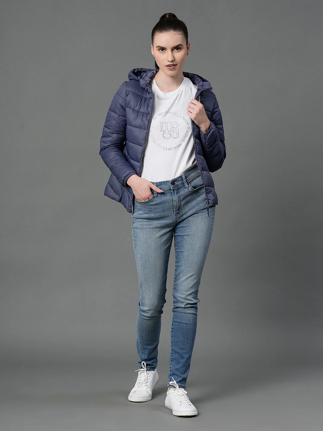 Women's Space Blue Padded Jacket - Image 5