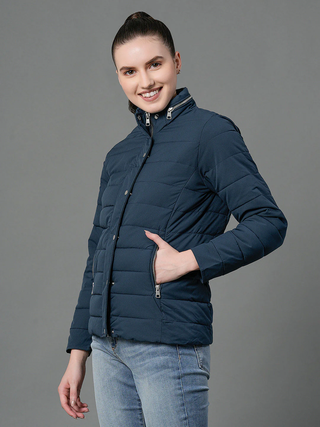 Women's Teal Padded Jacket - Image 2