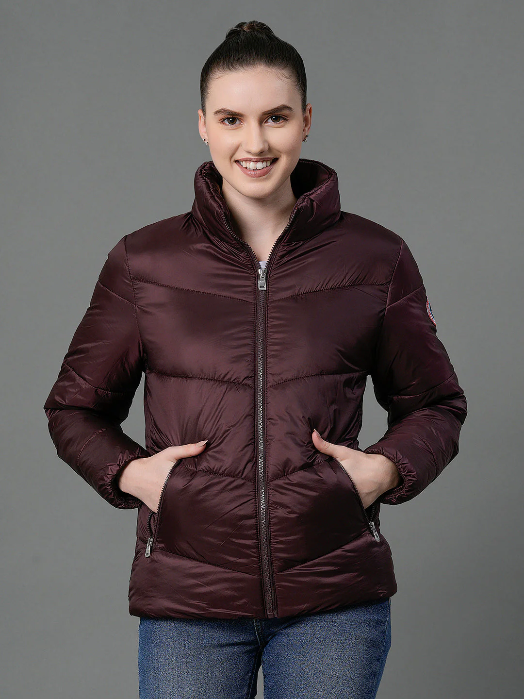 Women's Wine Padded Jacket - Image 3