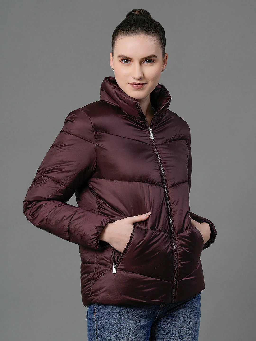 Women's Wine Padded Jacket - Image 4